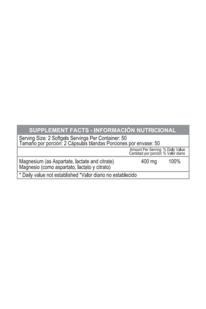SUPER MAGNESIUM FORMULA 400 MG 100 SOFTGELS (MAGNESIUM CITRATE, ASPARTATE, AND LACTATE)